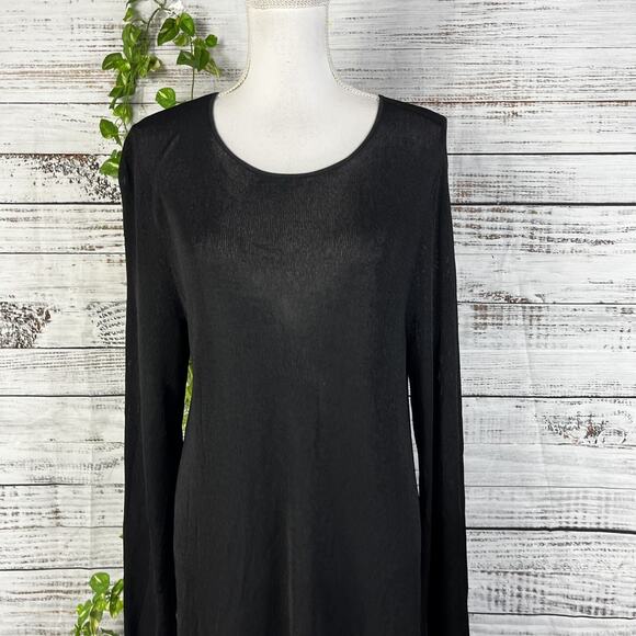 Eileen Fisher Tunic Top Women's Size L Black Silver Stretch Lagenlook Oversized - Picture 4 of 14